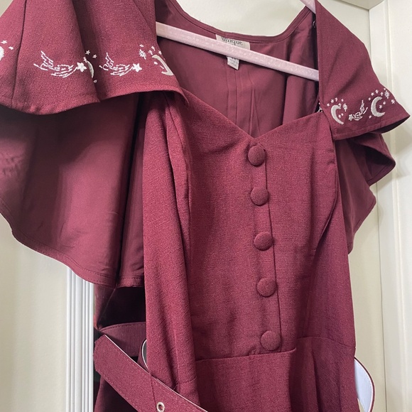 Unique Vintage 1970s Moon and Stars Embroidered Capelet Swing Dress - Picture 2 of 14